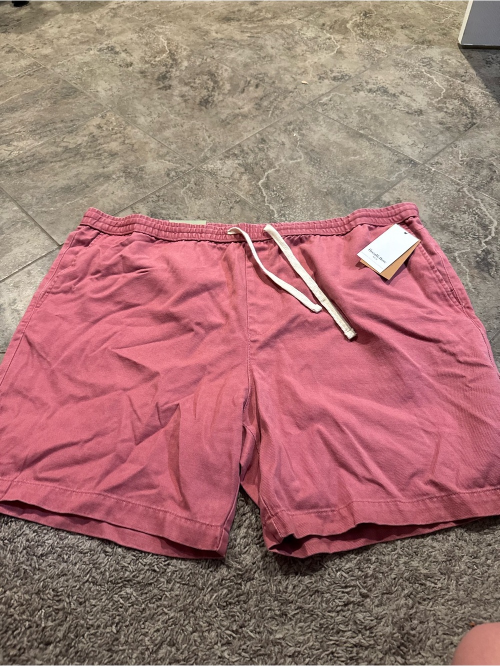 🐈Men's Pinkish red vintage wash Drawstring Cotton Shorts